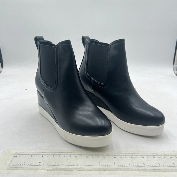 Black Chelsea Wedge Heel Boots Elastic Platform Thick Sole Slip On Ankle Booties - Picture 3 of 7